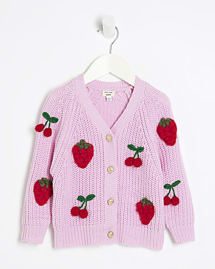 Mini Girls Pink 3D Fruit Cardigan