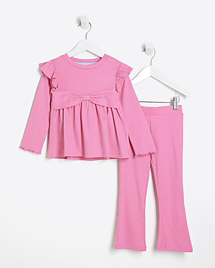 Mini Girls Pink Peplum Bow Top Set