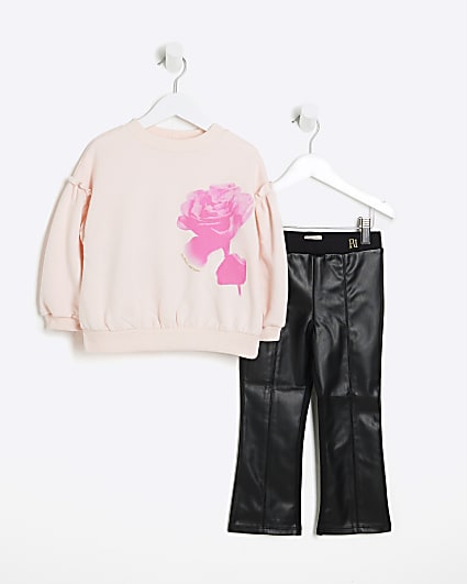 Mini Girls Pink Rose Sweatshirt Set