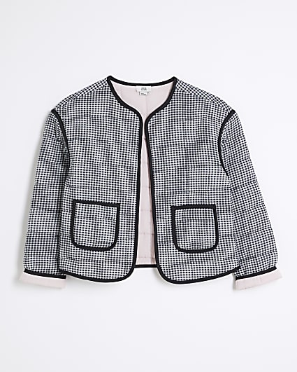 Girls Black Gingham Quilted Jacket