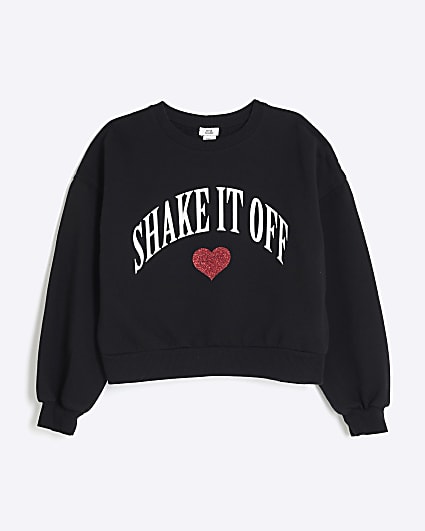 Girls Black Glitter Heart Sweatshirt