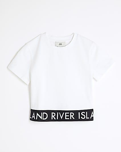 Girls White RI Waistband Crop Top