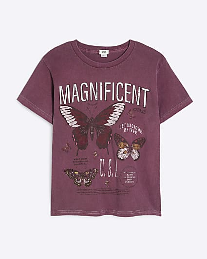 Girls Purple Magnificent Butterfly T-Shirt