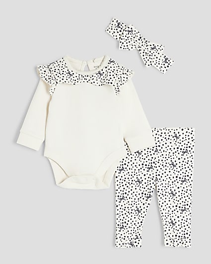 Baby Girls White Bow Bodysuit And Legging Set