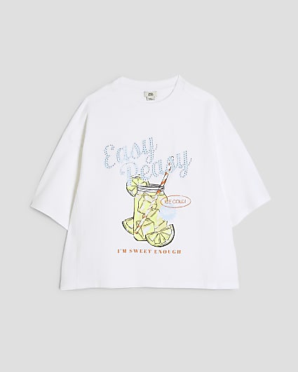 Girls White Easy Peasy T-Shirt