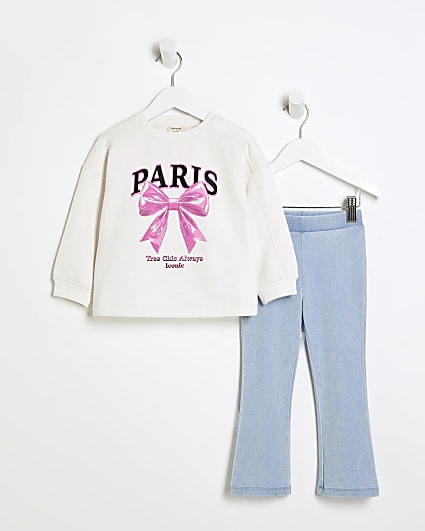 Mini Girls White Paris Bow Sweatshirt Set