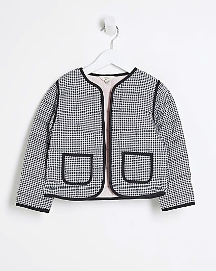 Mini Girls Black Gingham Quilted Jacket