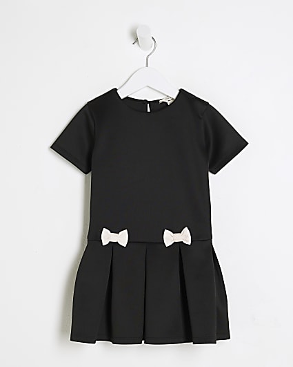 Mini Girls Black Scuba Bow Dress