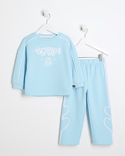 Mini Girls Blue Brunch Crew Tracksuit Set