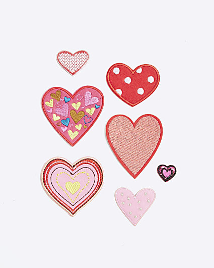 Girls Pink Heart Iron On Patches Pack of 7