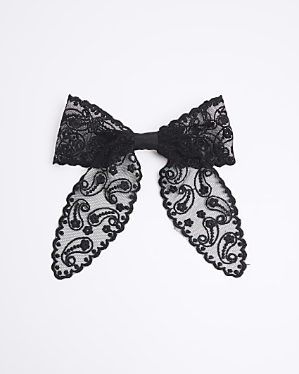 Black Lace Bow Hair Clip