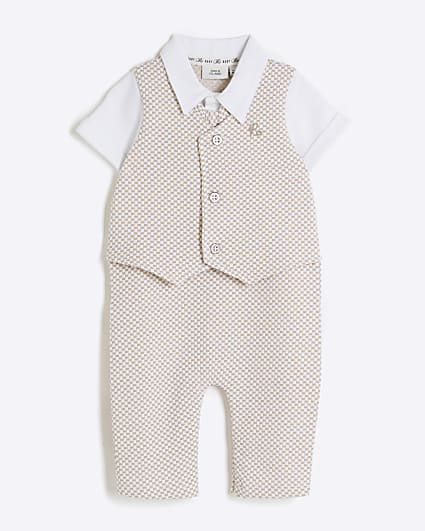 Baby Boys Stone Waistcoat Romper Set