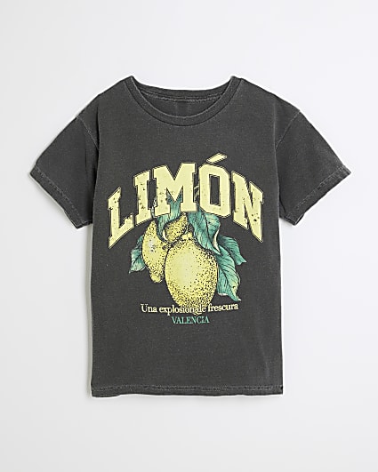 Girls grey lemon graphic t-shirt