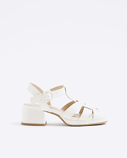 Girls Cream Caged Block Heeled Sandals