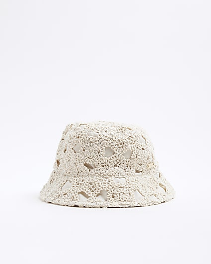 Girls Beige Crochet Bucket Hat