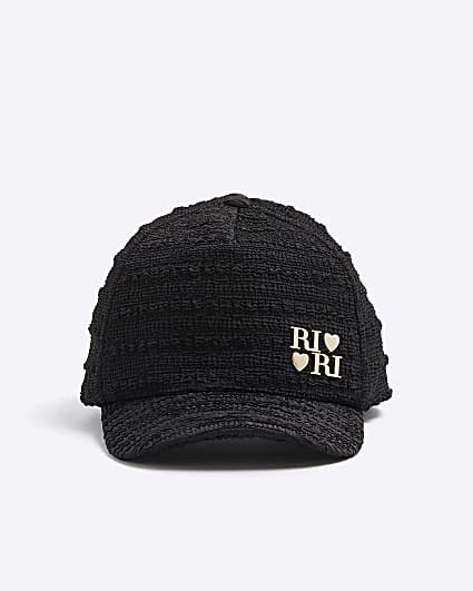 Girls Black Textured Tie Back Cap