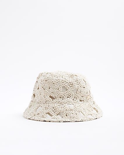 Mini Girls Beige Sequin Crochet Bucket Hat