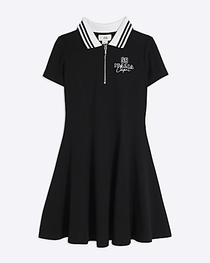 Girls Black Ribbed Quarter Zip Italia Dress