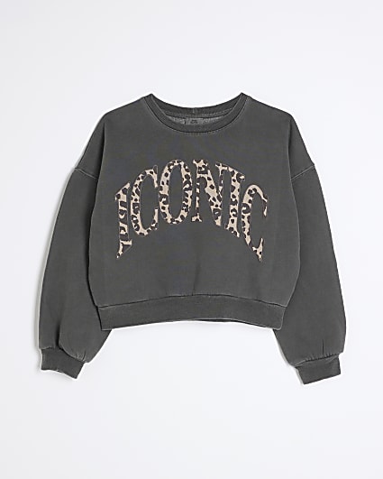 Girls Grey Leopard Iconic Sweatshirt