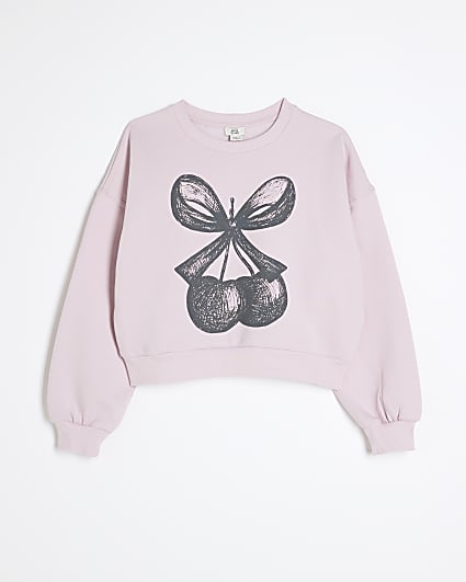 Girls Pink Cherry Bow Sweatshirt