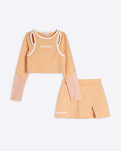 Girls Coral Active T-Shirt And Skort Set