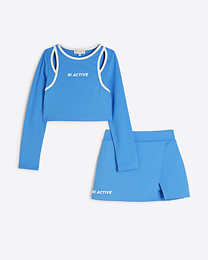 Girls Blue Active T-Shirt And Skort Set