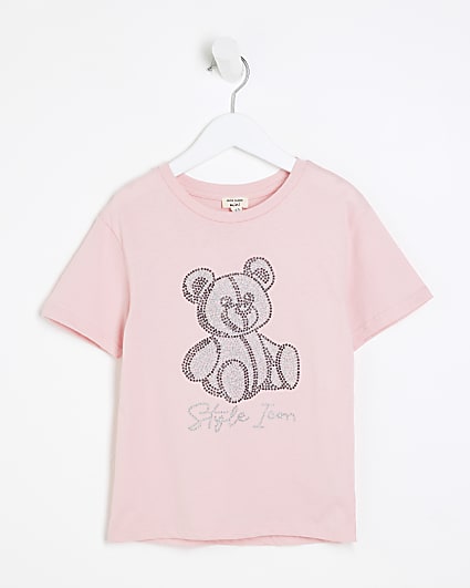 Mini Girls Pink Glitter Bear T-Shirt