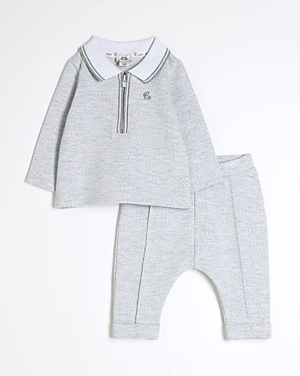 Baby Boys Grey Jacquard Polo Set