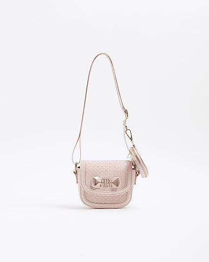 Girls Pink Embossed Monogram Cross Body Bag