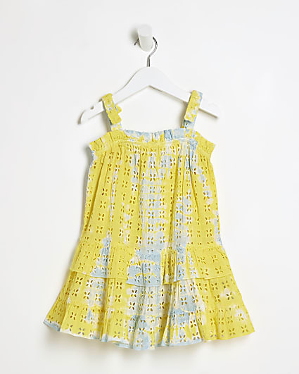 Mini Girls Yellow Broidery Tie Dye Dress