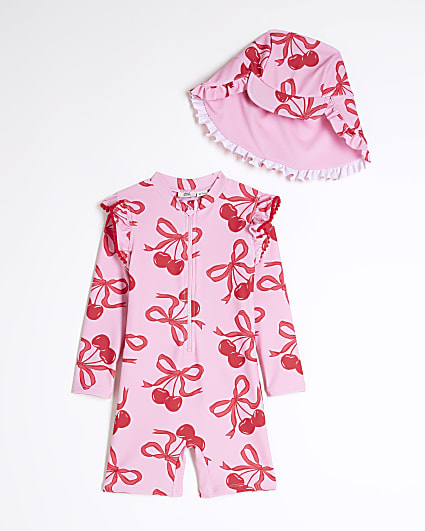 Mini Girls Red Cherry Swimsuit Set