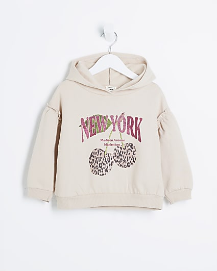 Mini Girls Beige Leopard Cherry Hoodie