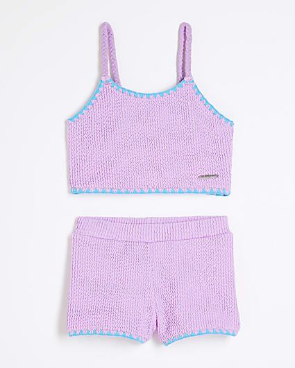 Mini Girls Purple Textured Bikini Top Set