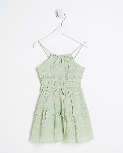 Mini Girls Green Tiered Shimmer Beach Dress