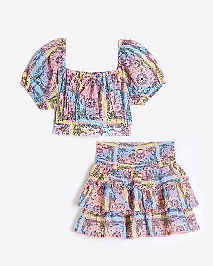 Girls Pink Bandana Rara Skirt Set