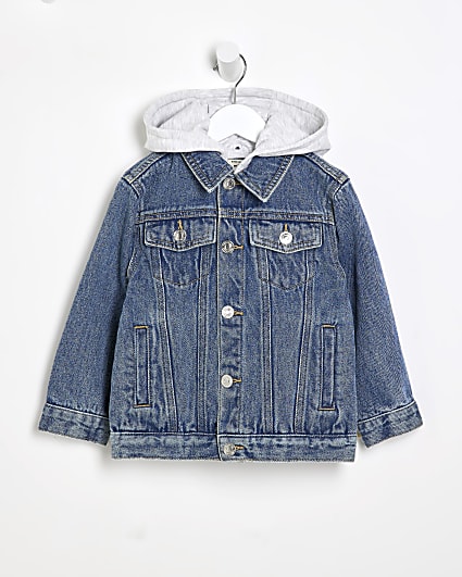 Mini Boys White Hooded Denim Jacket