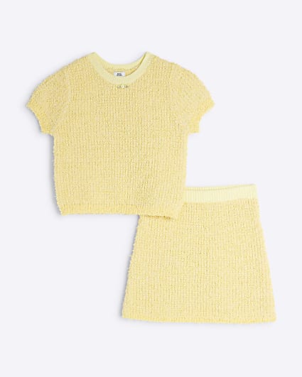 Girls Yellow T-Shirt And A-Line Skirt Set