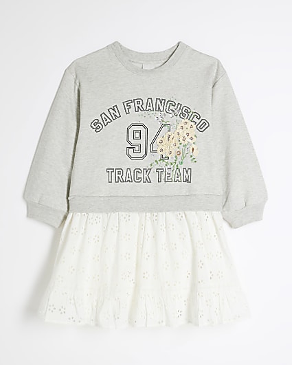 Girls Grey Hybrid Preppy Sweatshirt Dress