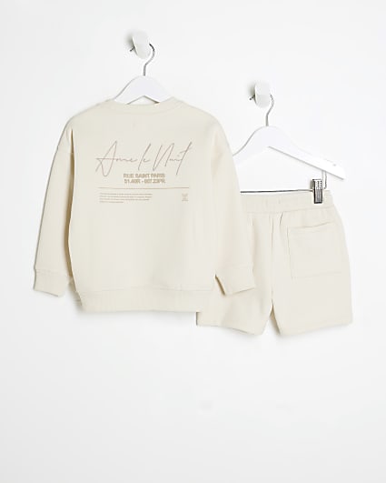 Mini Boys White Ame Le Nuit Sweatshirt Set