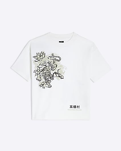 Boys White Embroidered Japanese T-Shirt