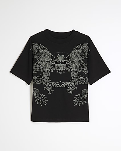 Boys Black Dragon Japanese T-Shirt