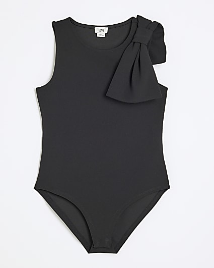 Girls Black Bow Bodysuit