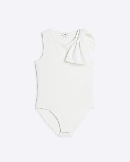 Girls White Bow Bodysuit