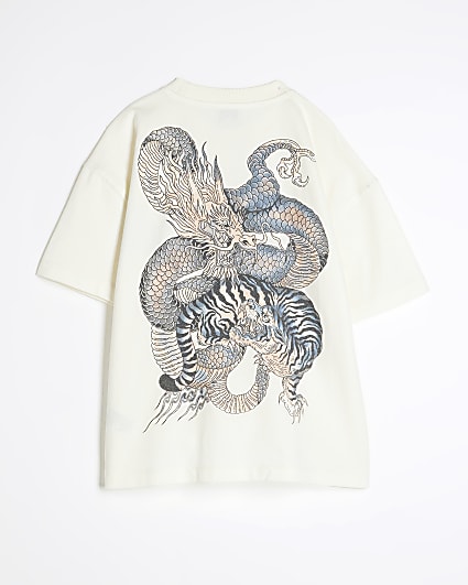 Boys Beige Back Dragon T-Shirt