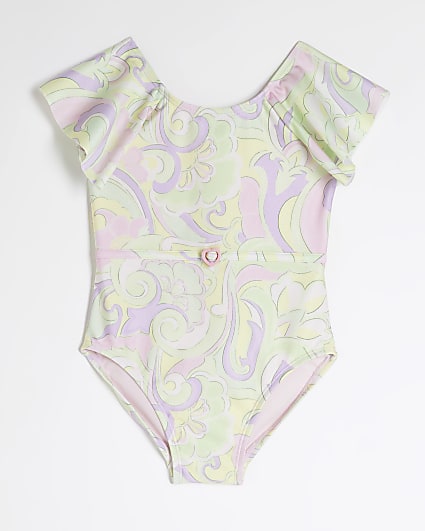 Mini Girls Green Swirl Print Swimsuit