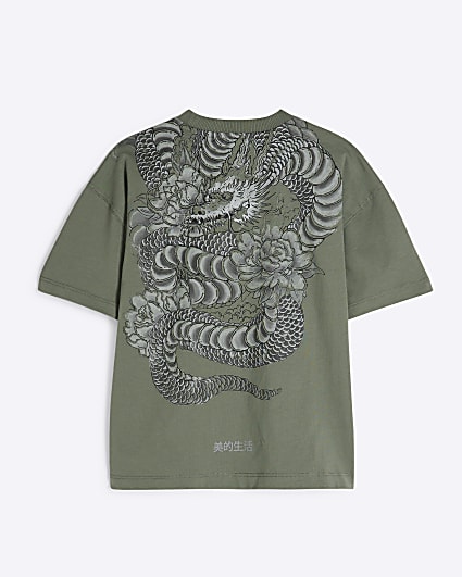 Boys Khaki Dragon Print T-Shirt