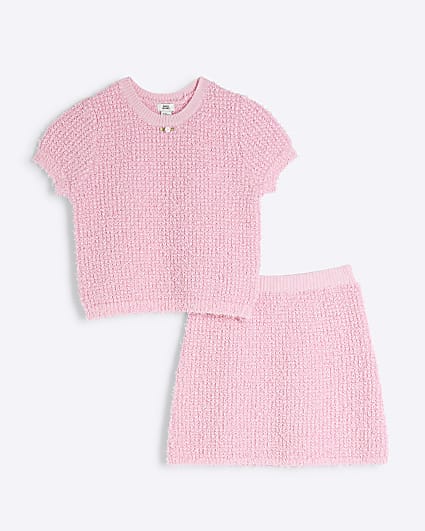 Girls Pink T-Shirt And A-Line Skirt Set