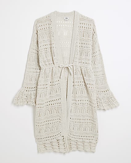 Girls Cream Crochet Cardigan