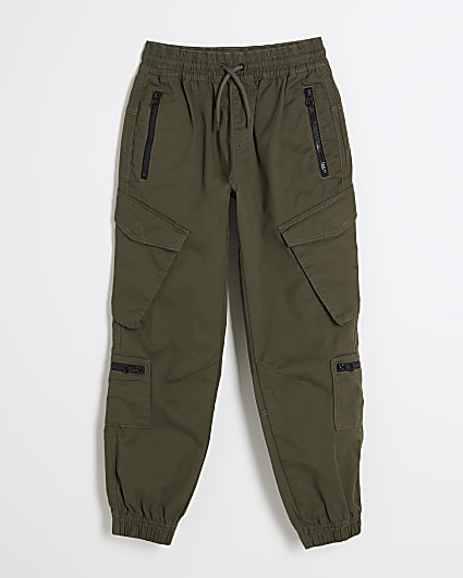 Boys Khaki Zip Front Pocket Cargo Joggers