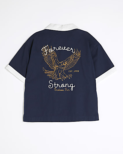 Boys Navy Embroidery Eagle Shirt